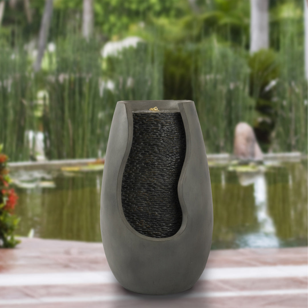 Outdoor Water Fountain 2 Gallon LED Light Concrete Calming Zen Weighs 25 Lbs Image 1