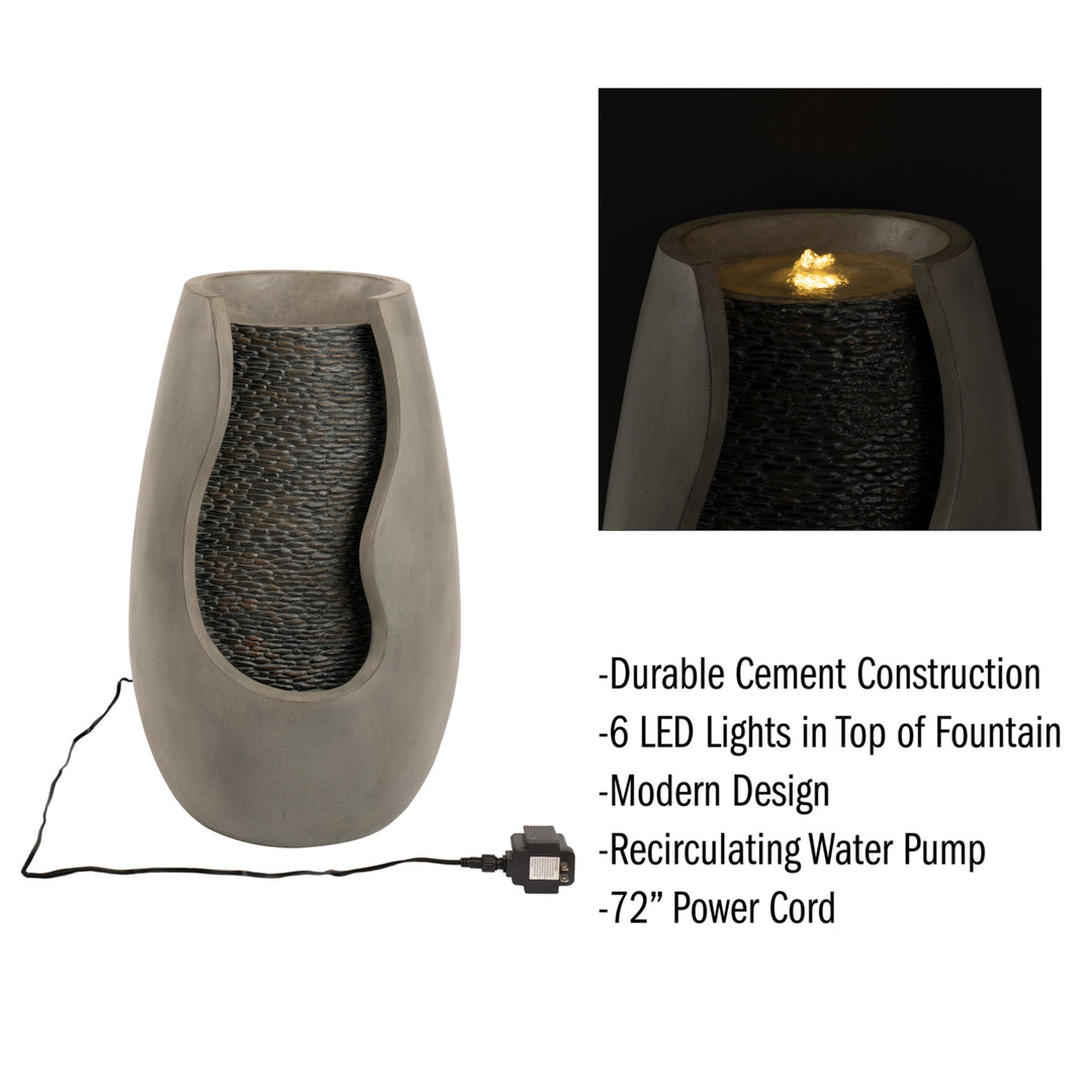 Outdoor Water Fountain 2 Gallon LED Light Concrete Calming Zen Weighs 25 Lbs Image 3