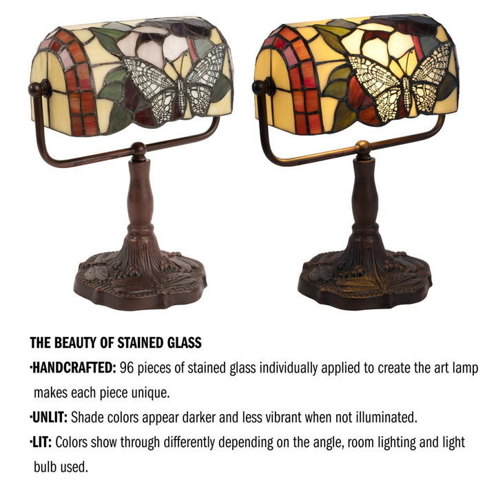 Tiffany Style Bankers Table Desk Lamp Stained Glass LED Bulb Lighted Artwork Image 4