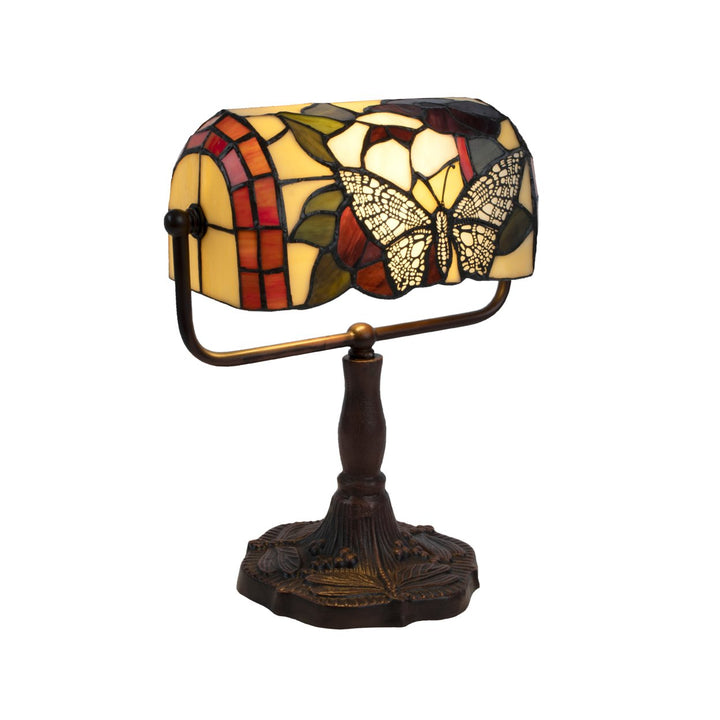 Tiffany Style Bankers Table Desk Lamp Stained Glass LED Bulb Lighted Artwork Image 1