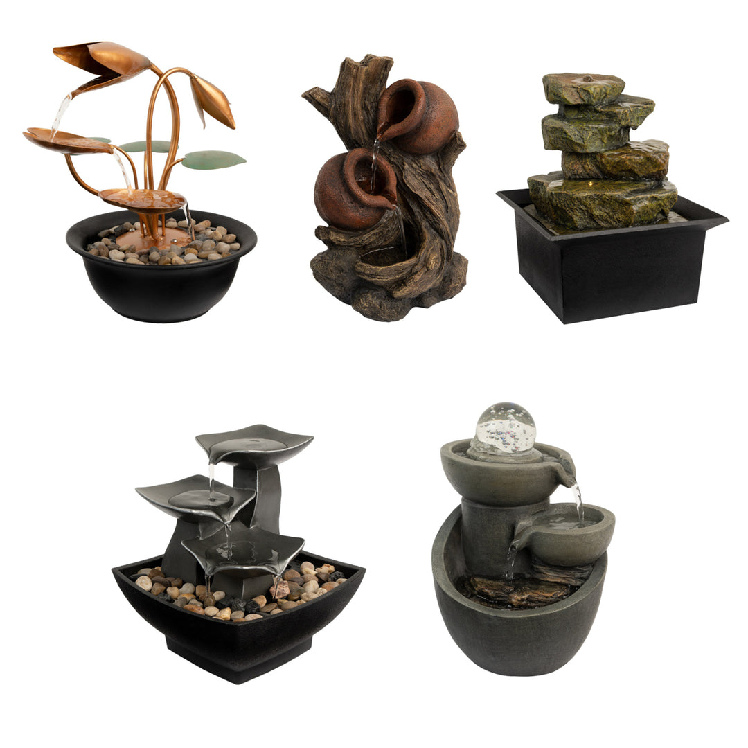 Tabletop Water Fountain Rustic Tree Trunk Clay Pots Soothing Sound Indoor Image 6