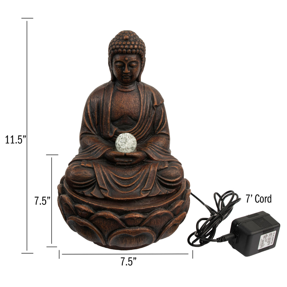 Tabletop Water Fountain Buddha Figure LED Glass Ball Soothing Sound Indoor Image 2