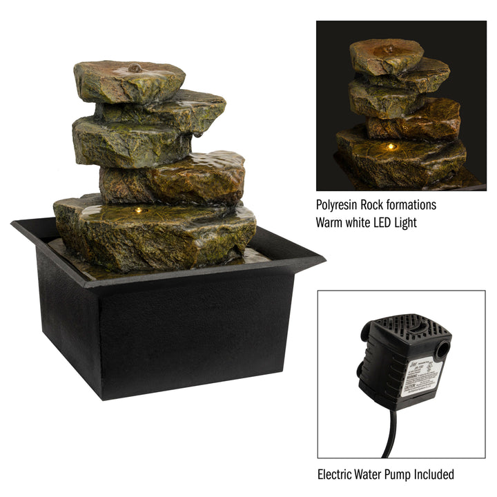 Tabletop Water Fountain Soothing Sound Faux Stone Rock Waterfall Effect Image 3