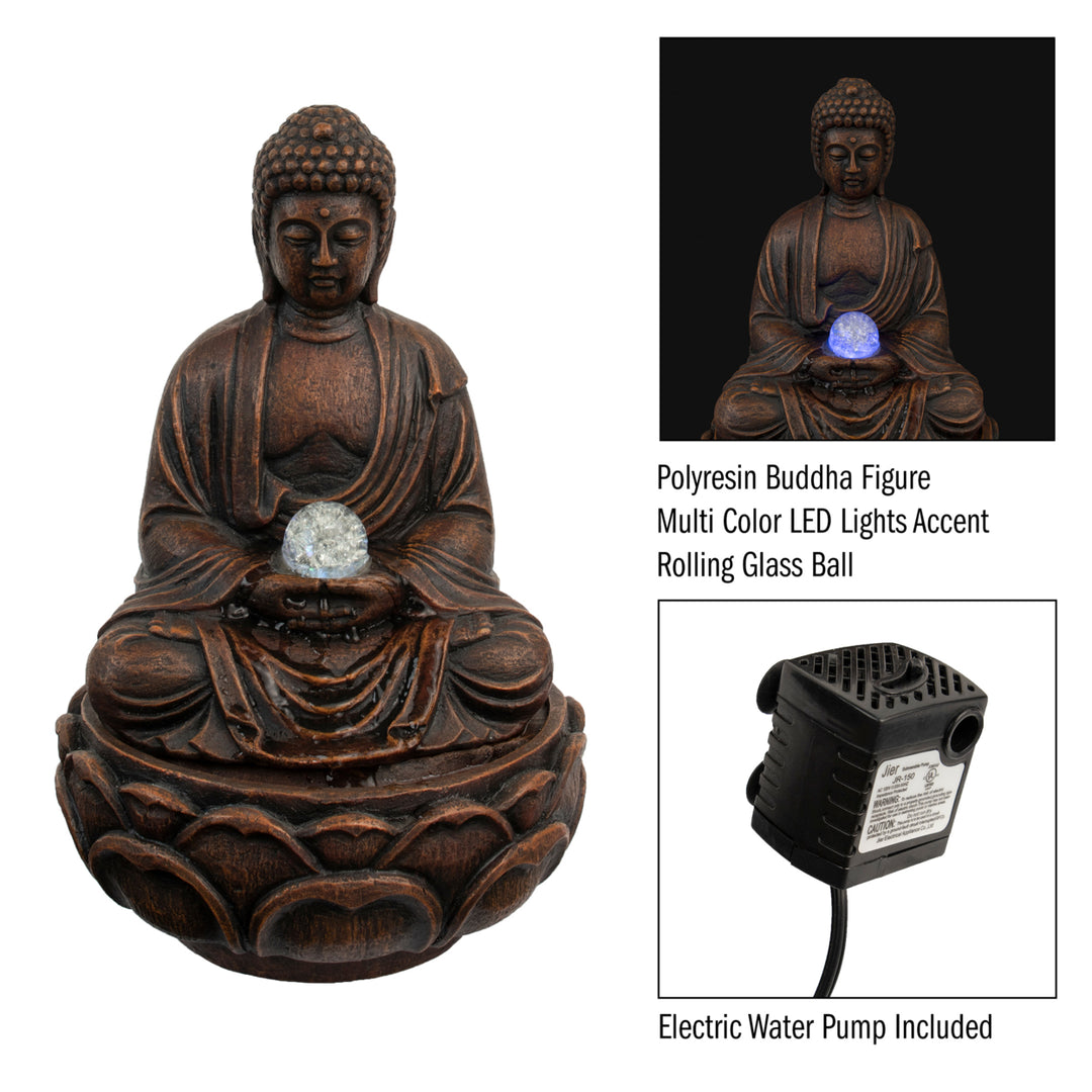Tabletop Water Fountain Buddha Figure LED Glass Ball Soothing Sound Indoor Image 3