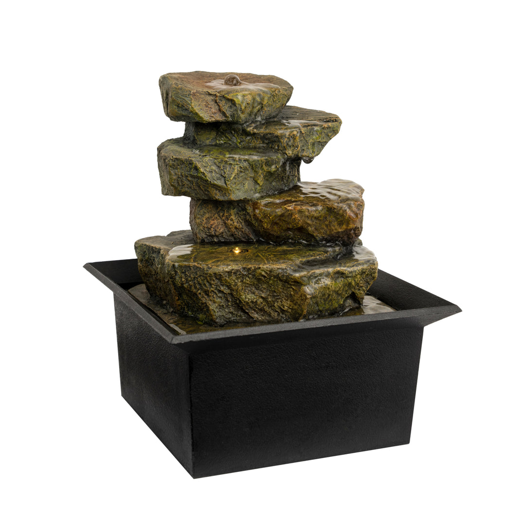 Tabletop Water Fountain Soothing Sound Faux Stone Rock Waterfall Effect Image 7