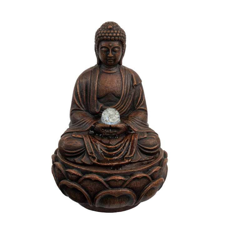 Tabletop Water Fountain Buddha Figure LED Glass Ball Soothing Sound Indoor Image 7