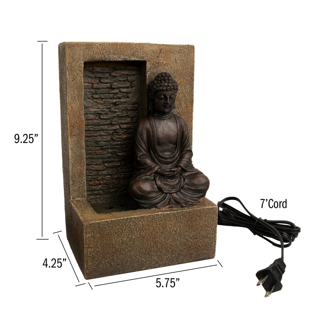 Tabletop Water Fountain Buddha Figure Stone Wall Waterfall Zen Soothing Sound Image 2