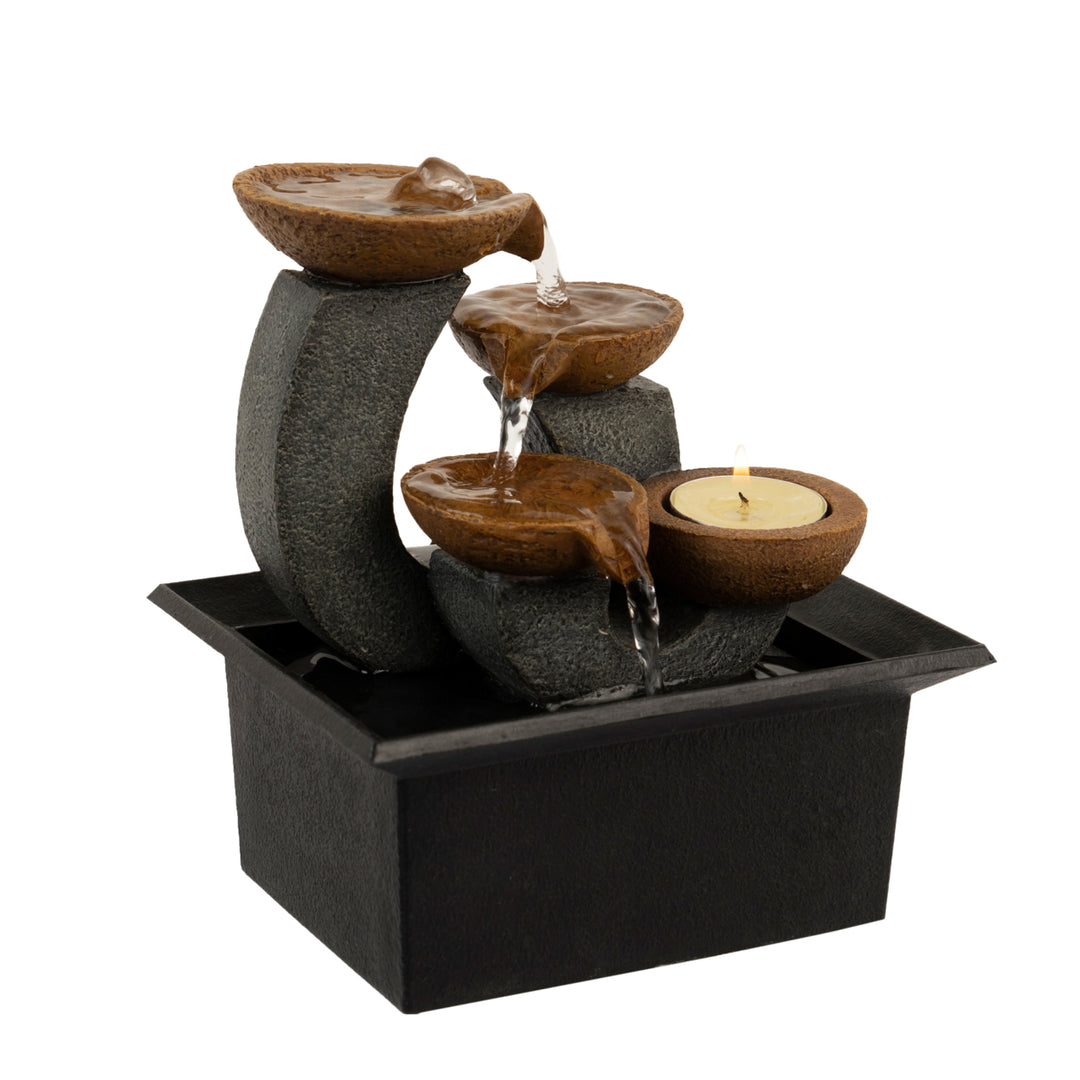 Tabletop Water Fountain Indoor Waterfall 3 Tier Candle Holder Soothing Sound Image 7