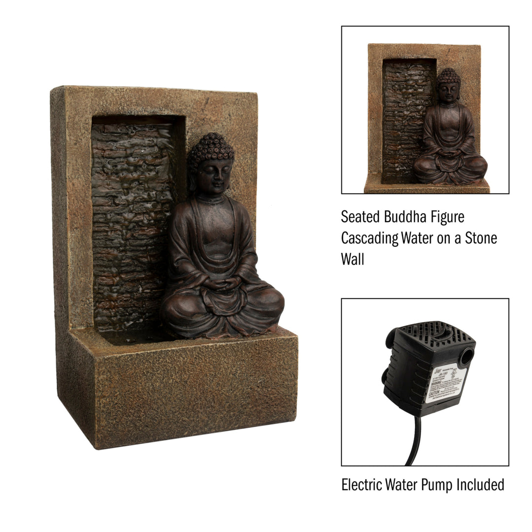 Tabletop Water Fountain Buddha Figure Stone Wall Waterfall Zen Soothing Sound Image 3
