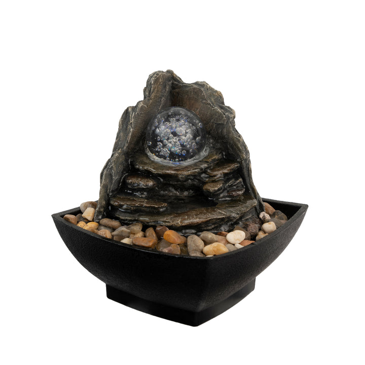 Tabletop Water Fountain Faux Rock Stones Cavern LED Light Glass Rolling Ball Image 7