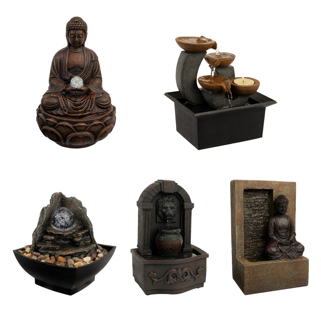 Tabletop Water Fountain Buddha Figure Stone Wall Waterfall Zen Soothing Sound Image 6