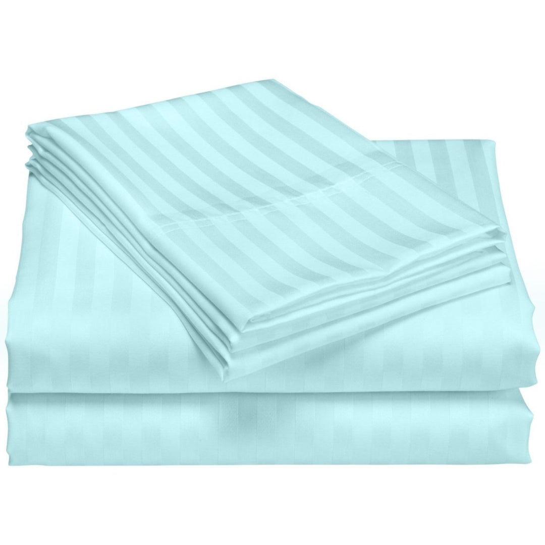 1200 Thread Count Deep Pocket Luxury Hotel Stripe Cotton Sheet Set Image 1