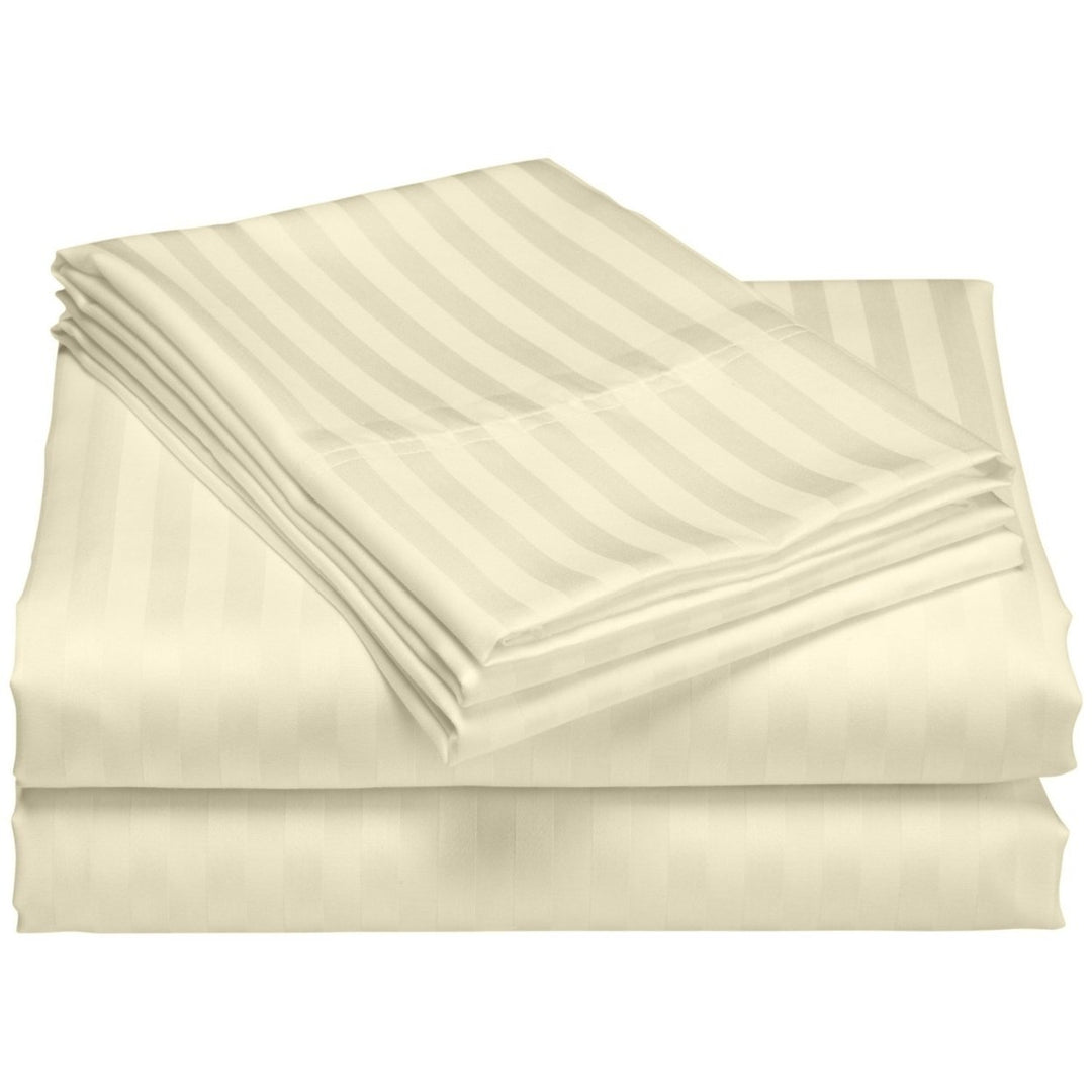 1200 Thread Count Deep Pocket Luxury Hotel Stripe Cotton Sheet Set Image 11