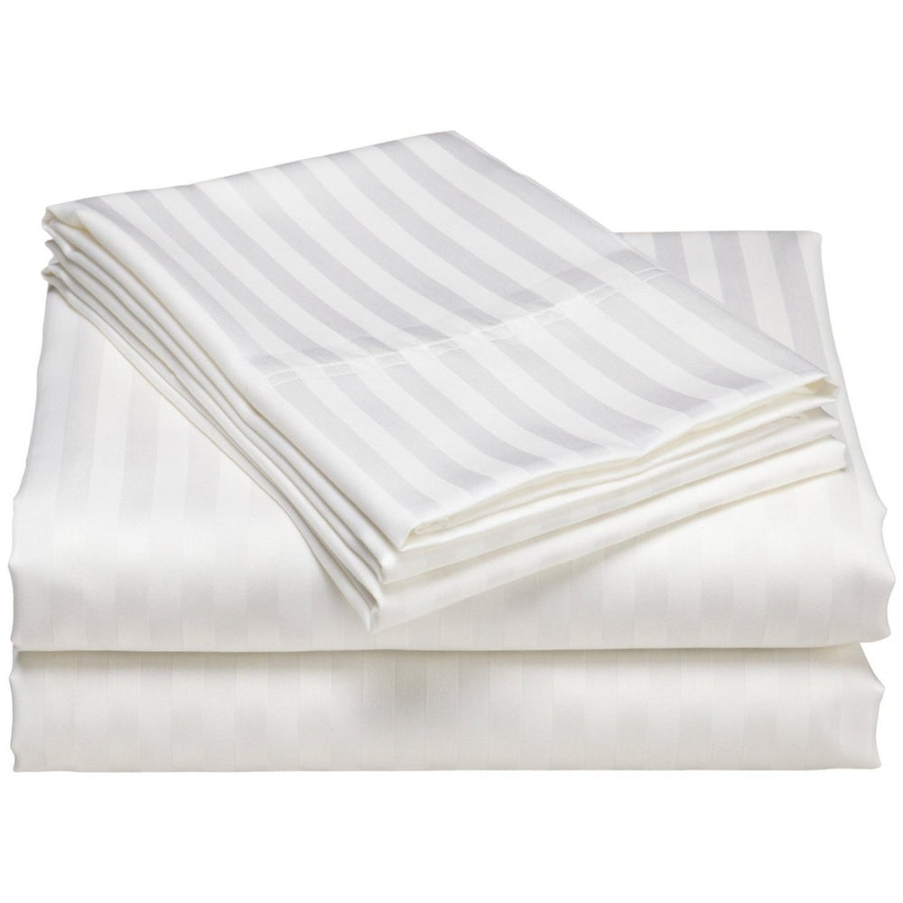 1200 Thread Count Deep Pocket Luxury Hotel Stripe Cotton Sheet Set Image 2