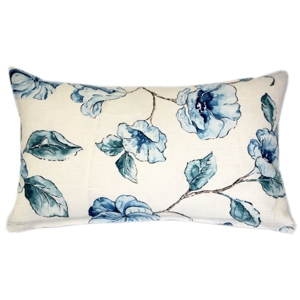 Pillow Decor Blue Lily Linen Throw Pillow 12x20 Floral Design 100% Linen Image 1