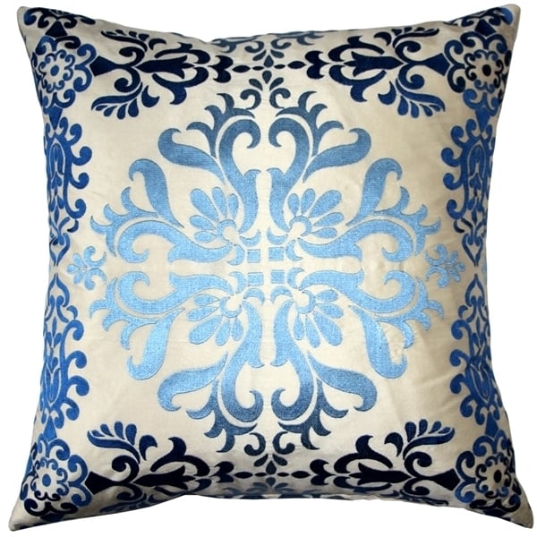 Pillow Decor Sumatra Fountain Silk Decorative Throw Pillow 21x21 Blue Embroidered Image 1