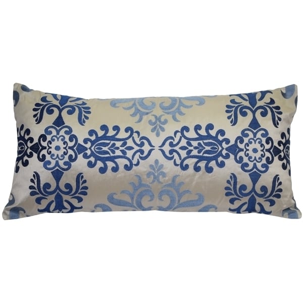 Pillow Decor Sumatra Fountain Silk Decorative Throw Pillow 12x24 Blue Embroidered Image 1