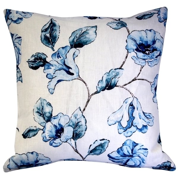 Pillow Decor Blue Lily Linen Throw Pillow 20x20 Square Floral Image 1