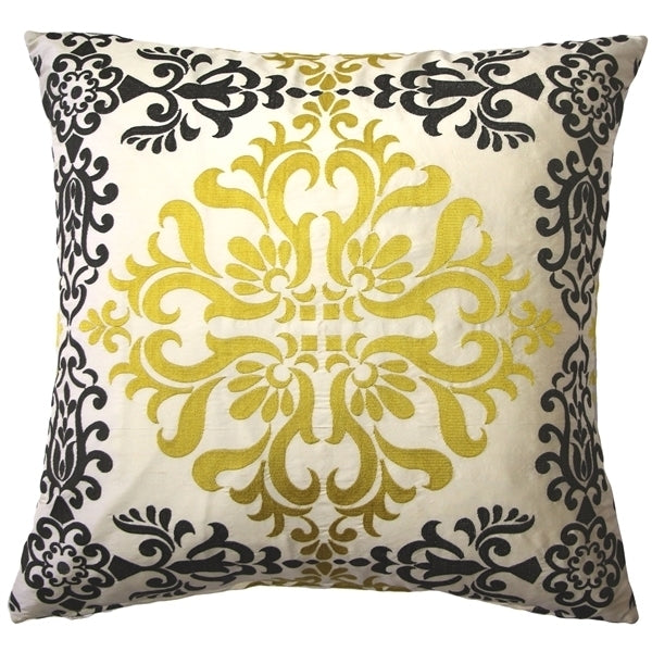 Pillow Decor Silk Decorative Throw Pillow 21x21 Sumatra Medallion Gold Gray Image 1