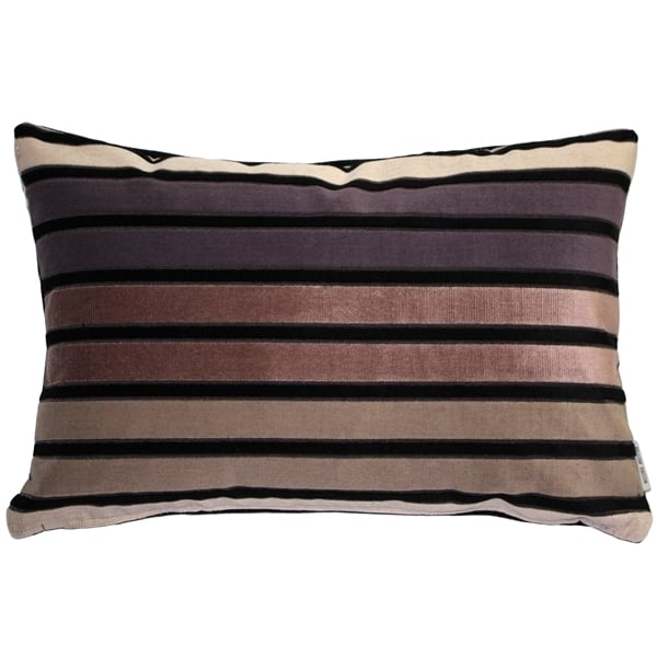 Pillow Decor Amethyst Stripes Velvet Throw Pillow 12x20 Rectangle Black Back Image 1