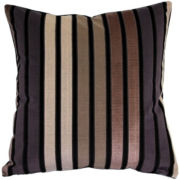 Pillow Decor Amethyst Stripes Velvet Throw Pillow 20x20 Square Black Back Image 1