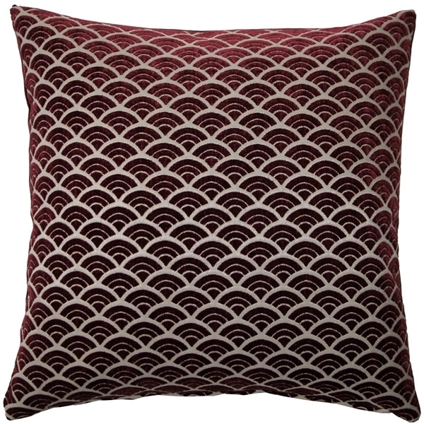 Pillow Decor Burgundy Seigaiha Scallop Velvet Throw Pillow 19x19 Square Image 1