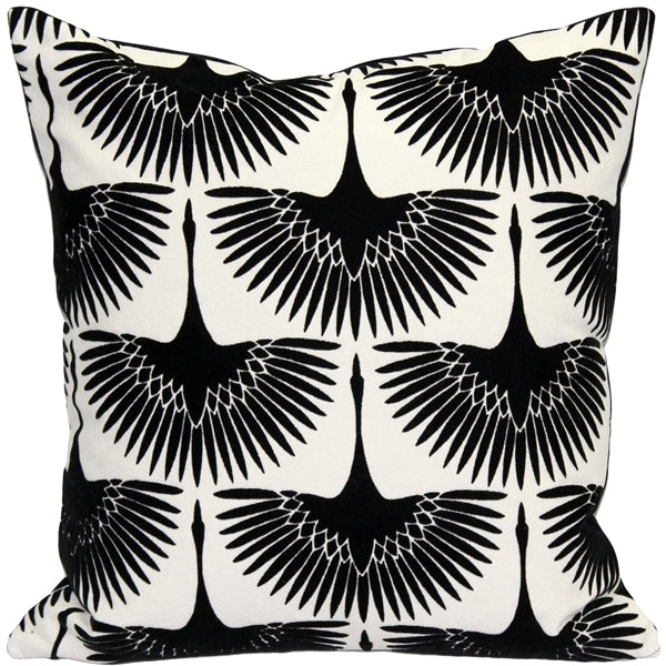 Pillow Decor Winter Flock Black White Throw Pillow 20x20 Velvet Cotton 50/50 Image 1