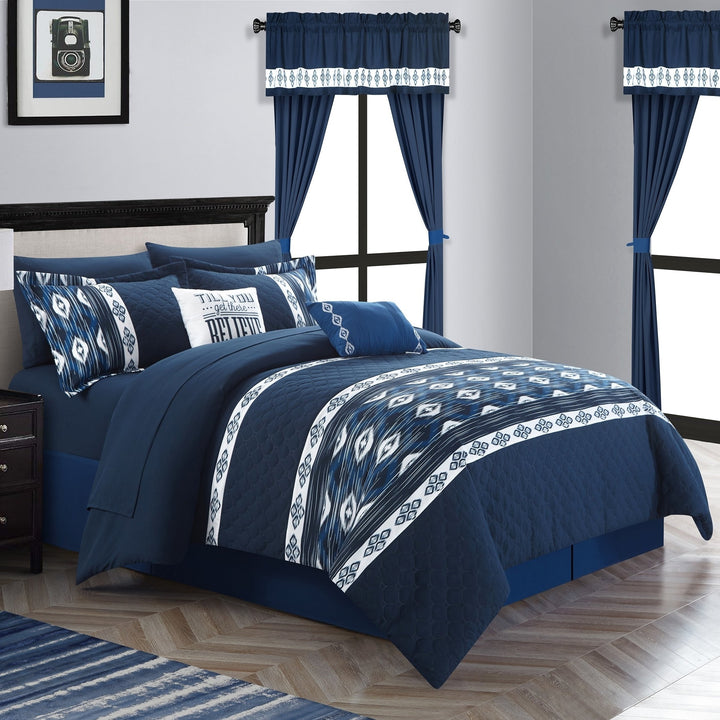 Nysh 20 Piece Comforter Set Color Block Geometric Ikat Embroidered Bed in a Bag Bedding Image 4