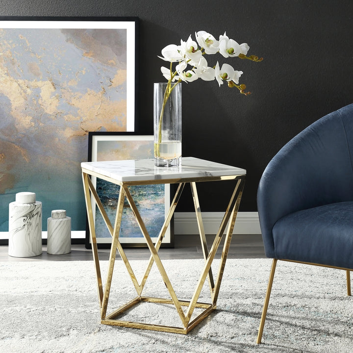 Jeremias Marble Coffee- End Table-Square-Metal Geometric Frame-Modern Design-Inspired Home Image 2