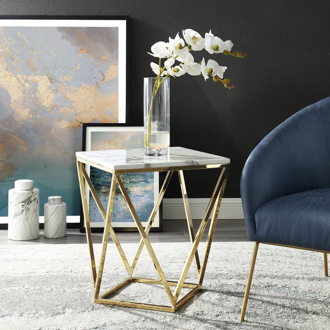 Jeremias Marble Coffee- End Table-Square-Metal Geometric Frame-Modern Design-Inspired Home Image 1