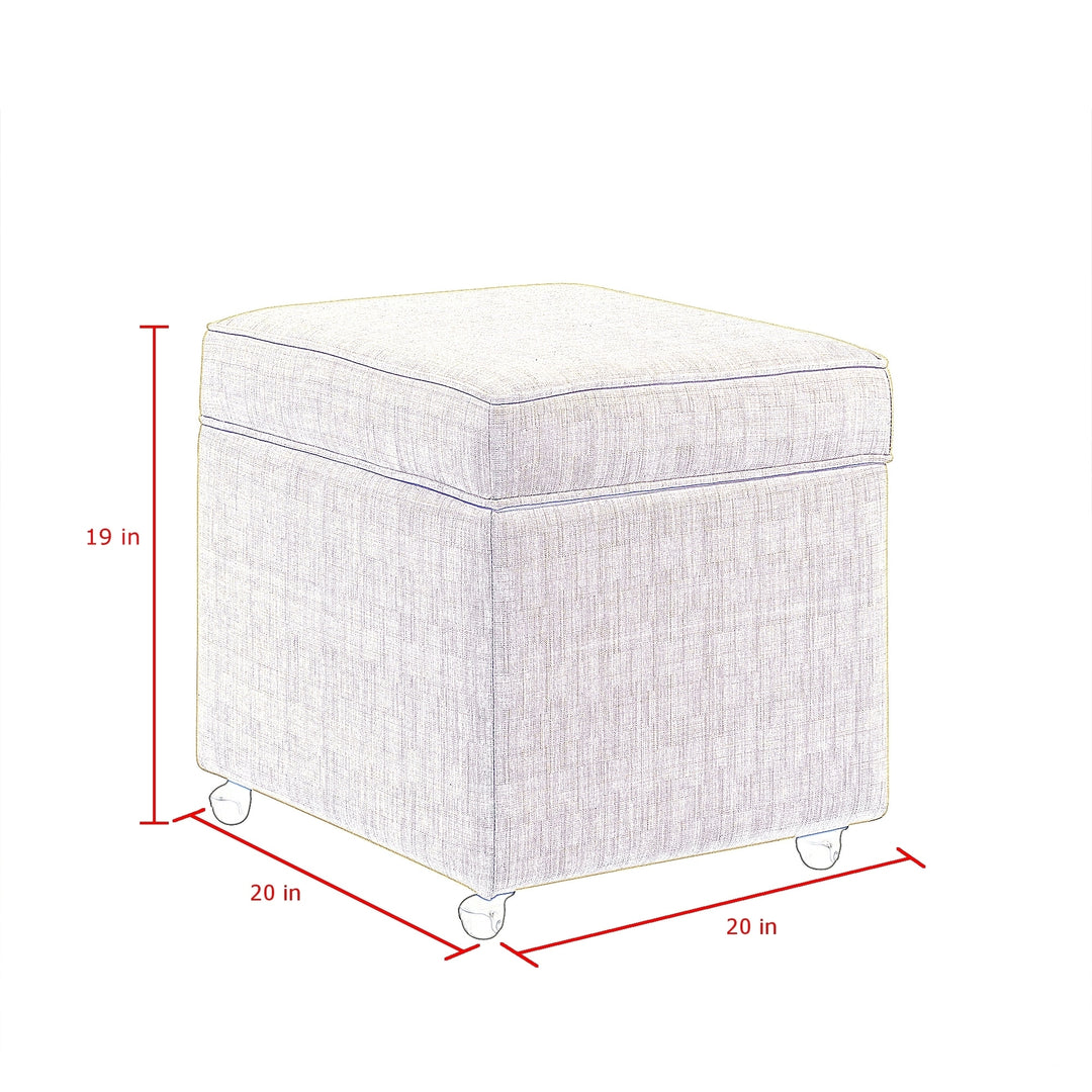 Martina Linen or Velvet Hidden Storage Ottoman-Castered Legs-Cube Shaped Image 12