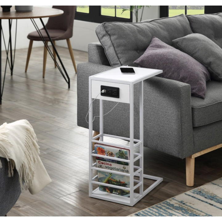 Loft Lyfe C-Table Black or White with Magazine Holder USB Ports 10.25in W Image 1