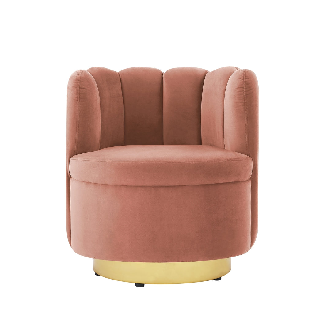 Nicole Miller Flynn Velvet Swivel Accent Chair-Channel Tufted Back-Gold or Chrome Base Image 3