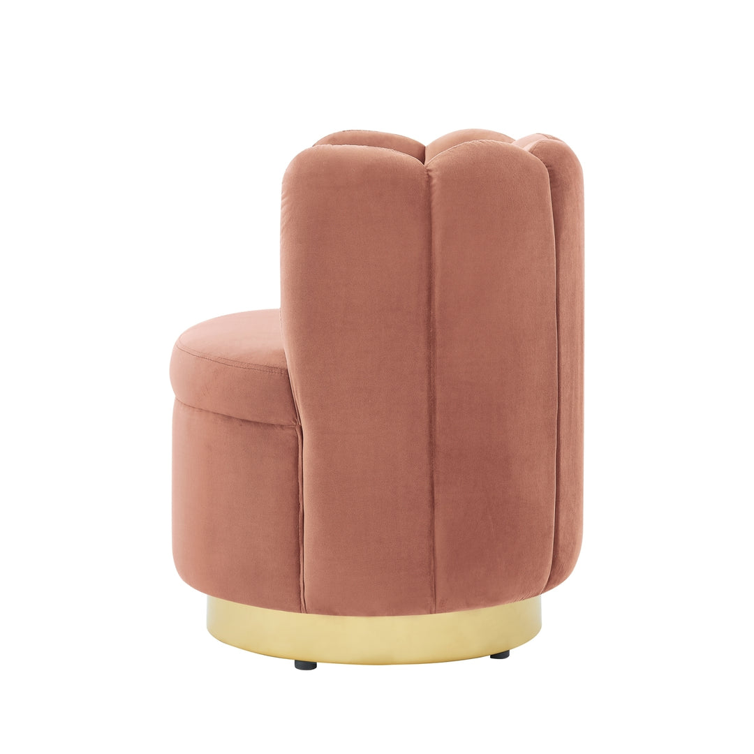 Nicole Miller Flynn Velvet Swivel Accent Chair-Channel Tufted Back-Gold or Chrome Base Image 4