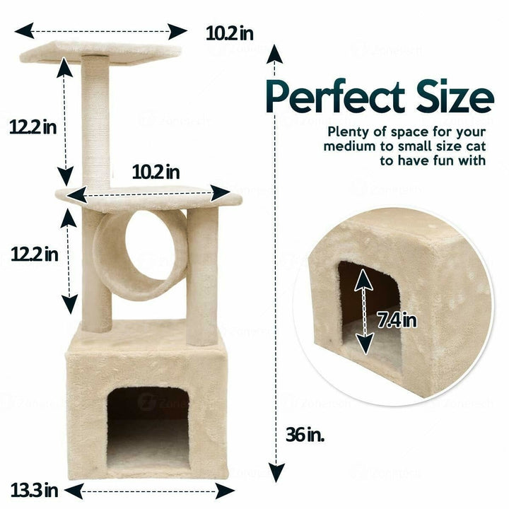 Zone Tech Cat Kitten Condo Tree Play House Tower Furniture Plush Scratch Post Image 4