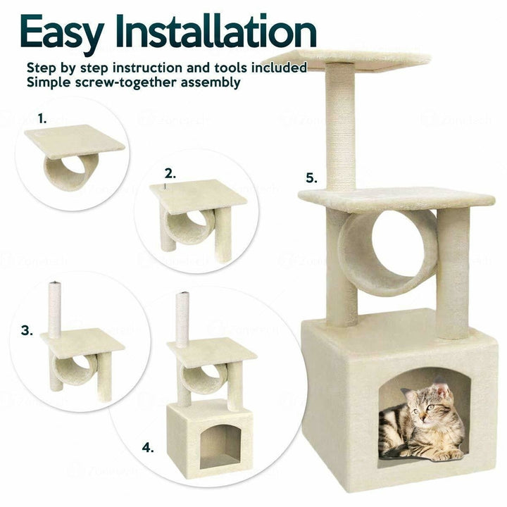 Zone Tech Cat Kitten Condo Tree Play House Tower Furniture Plush Scratch Post Image 7