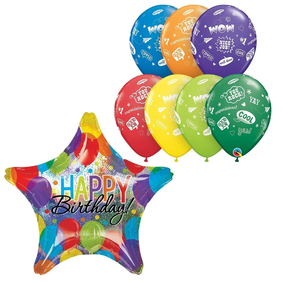 Happy Birthday Balloon 8pc Set Holographic Party Anagram Image 1