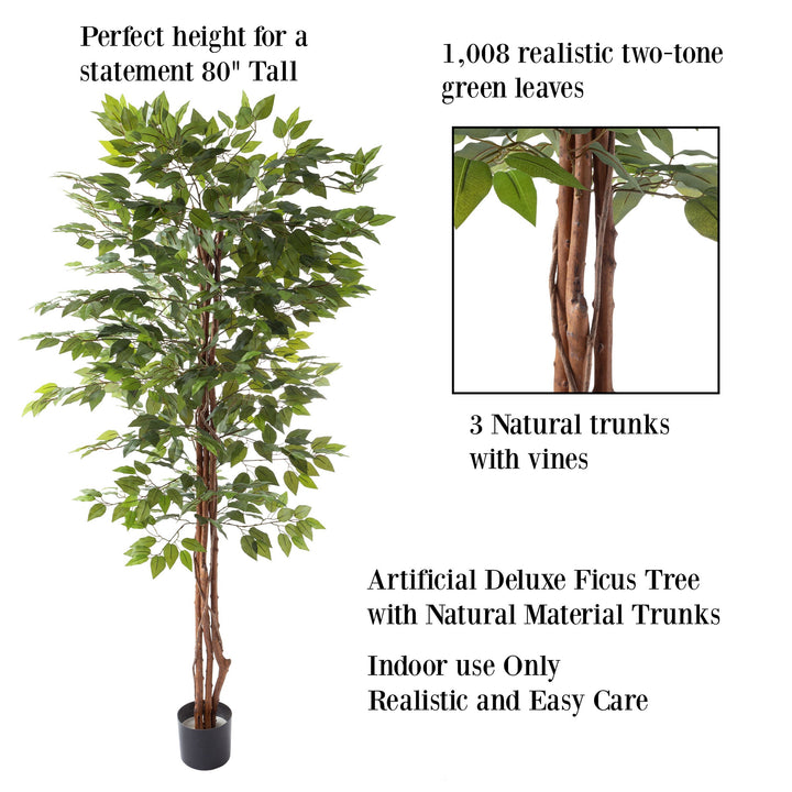 80 Inch Artificial Ficus Tree House Accent Plant in 6 Inch Pot Many Leaves Indoor Image 2