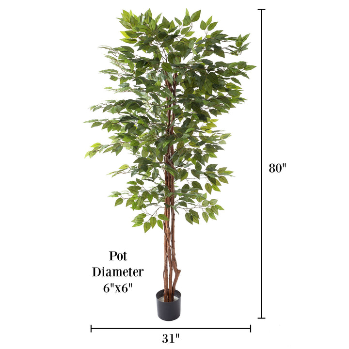 80 Inch Artificial Ficus Tree House Accent Plant in 6 Inch Pot Many Leaves Indoor Image 3