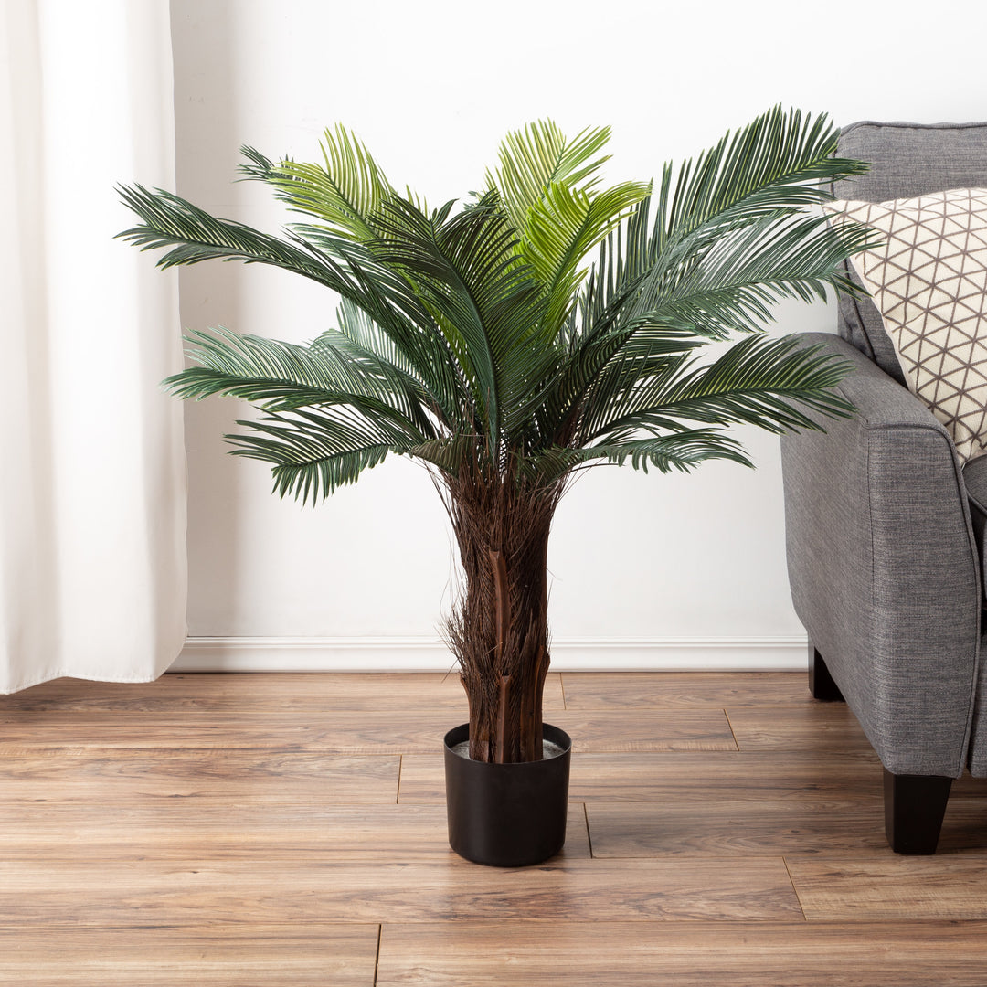 Artificial Cycas Palm Tree- 3-Foot Potted Faux Plant Indoor Outdoor Home Accent Decor Image 1