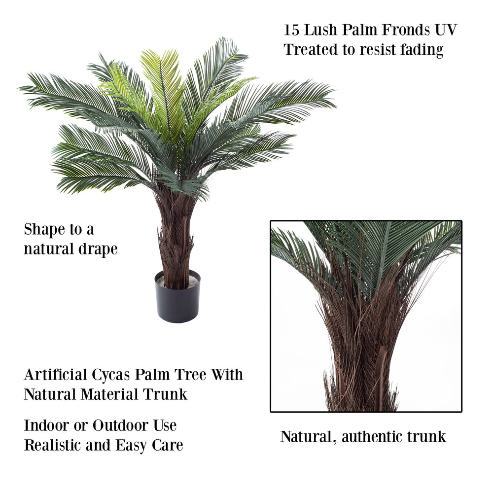 Artificial Cycas Palm Tree- 3-Foot Potted Faux Plant Indoor Outdoor Home Accent Decor Image 2
