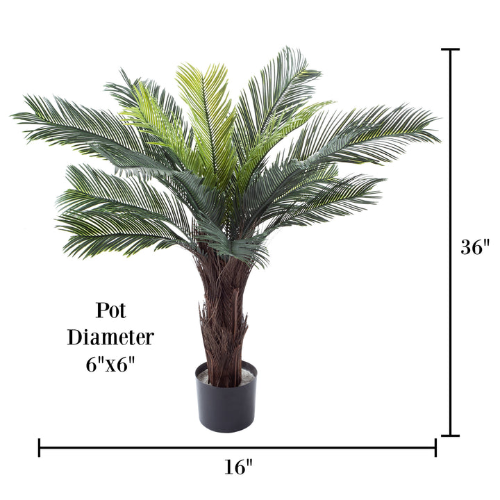 Artificial Cycas Palm Tree- 3-Foot Potted Faux Plant Indoor Outdoor Home Accent Decor Image 3