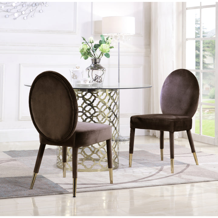 Lambrett Dining Chair Velvet Upholstered Oval Back Armless Design, Set of 2 Image 3