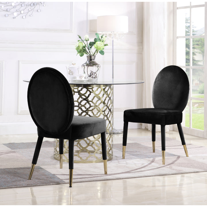 Lambrett Dining Chair Velvet Upholstered Oval Back Armless Design, Set of 2 Image 5