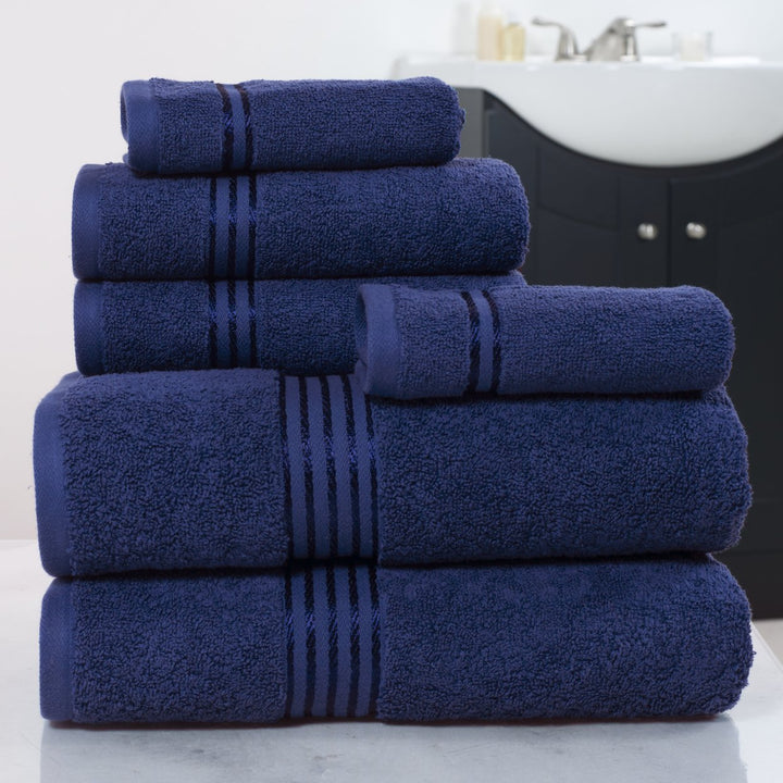 Lavish Home 100% Cotton Navy 6-Piece Towel Set Bath Hand Washcloths Soft Absorbent Image 3