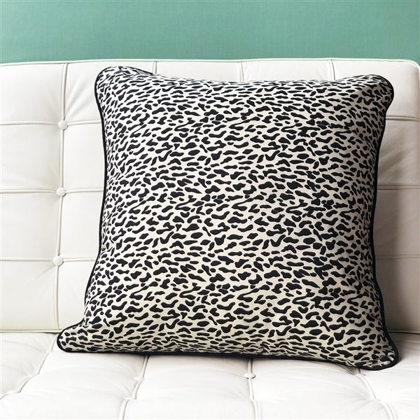 Pillow Decor Ocelot Print 22x22 Cotton Throw Pillow Black and Off-White Image 3