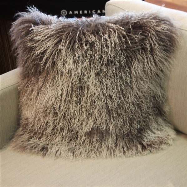 Pillow Decor Mongolian Sheepskin Frosted Gray 18x18 Throw Pillow with Suede Back Image 3