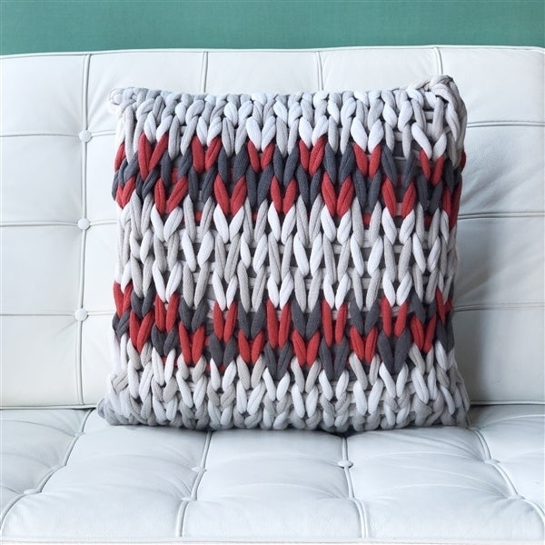 Pillow Decor - Hygge Nordic Red and Gray Chunky Knit Pillow Image 4