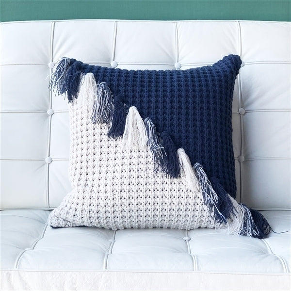 Pillow Decor - Hygge Coast Blue and Cream Knit Pillow Image 4