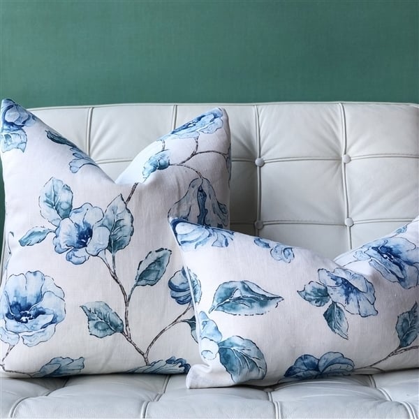 Pillow Decor Blue Lily Linen Throw Pillow 20x20 Square Floral Image 3